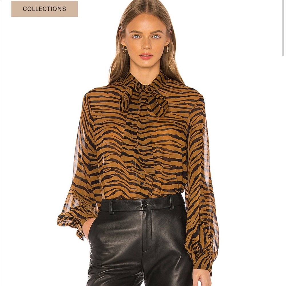 NILI LOTAN tiger print bow tie blouse - XS